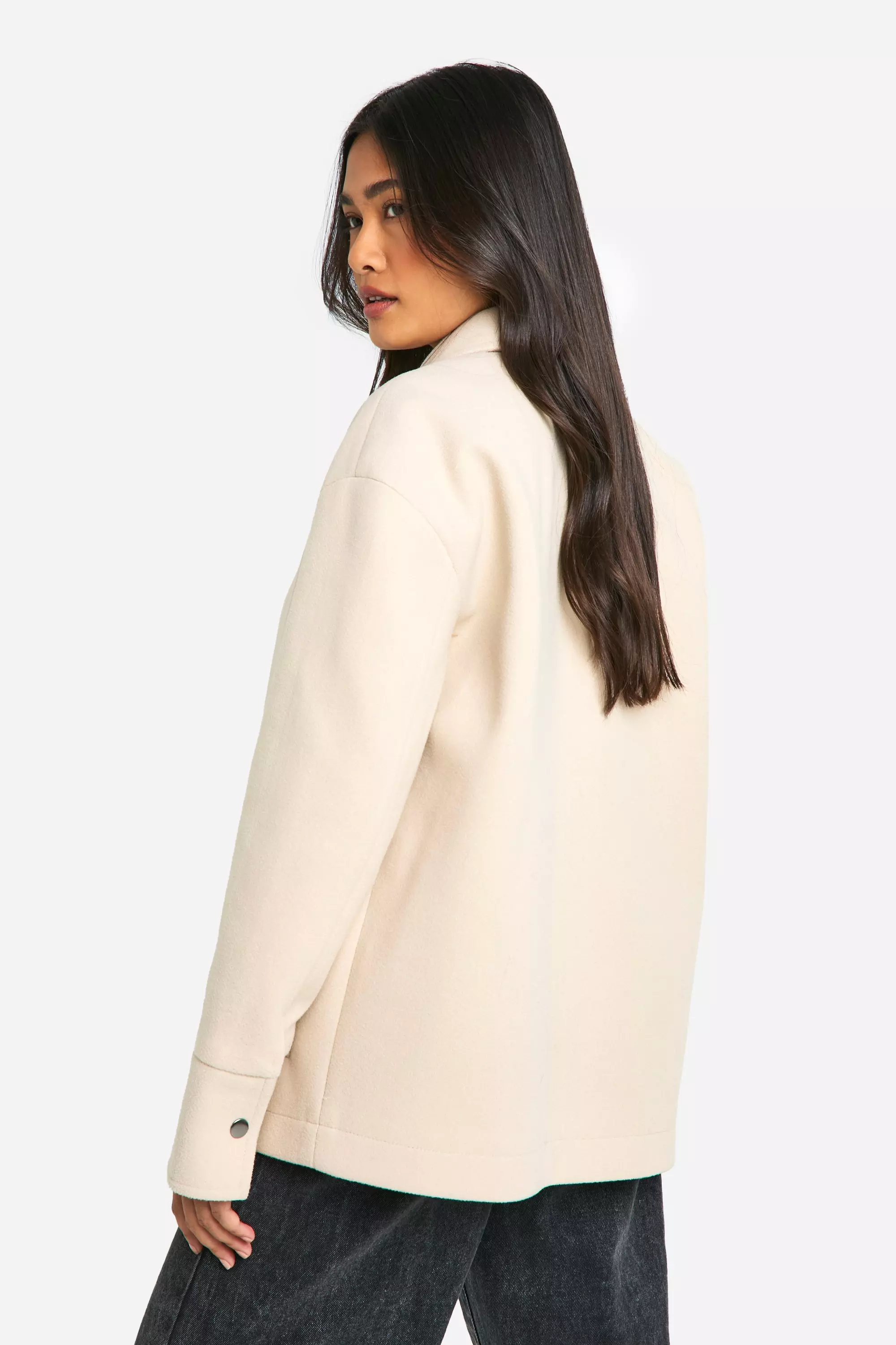 Oatmeal Oversized Wool Look Shacket   صورة بديلة