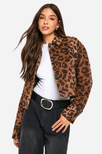 Leopard Print Wool Look Trucker leopard