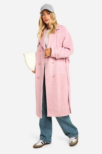 Pink Brushed Oversized Wool Look Coat