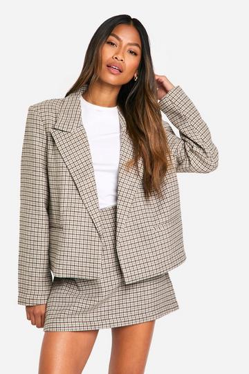 Houndstooth Crop Wool Look Blazer brown