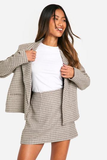 Brown Houndstooth Wool Look Mini Skirt