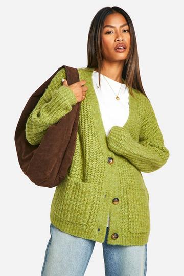 Oversized Soft Knit Chunky Boyfriend Cardigan olive