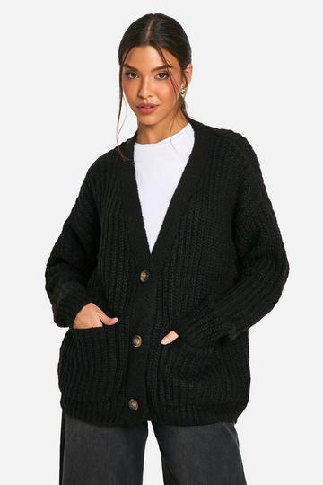 Oversized Soft Knit Chunky Boyfriend Cardigan black