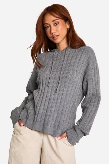 Soft Wide Rib Knitted Hoody grey