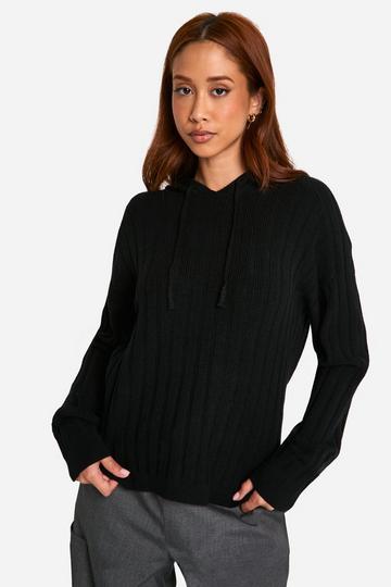 Soft Wide Rib Knitted Hoody black