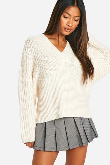 Chunky Rib V Neck Wide Sleeve Sweater ecru