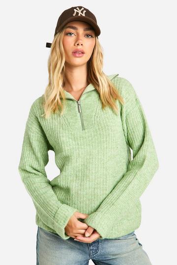 Chunky Soft Knit Half Zip Jumper sage