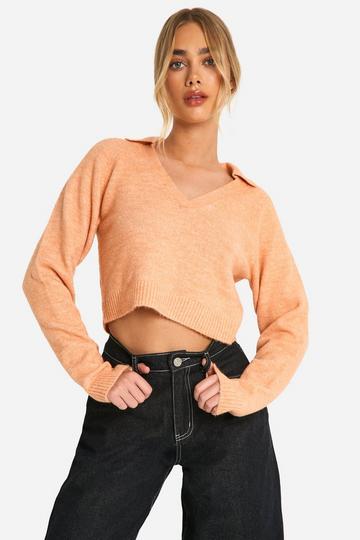 Soft Knit Fine Gauge Cropped Polo Collar Sweater orange