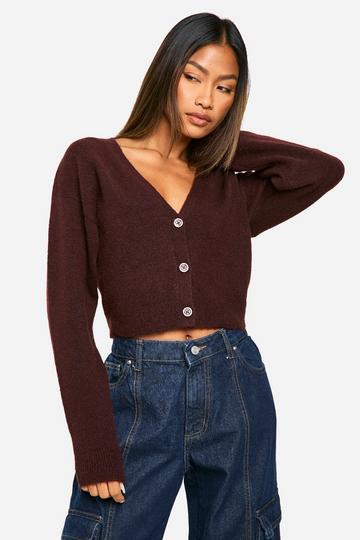 Soft Knit Fine Gauge Crop Cardigan chocolate