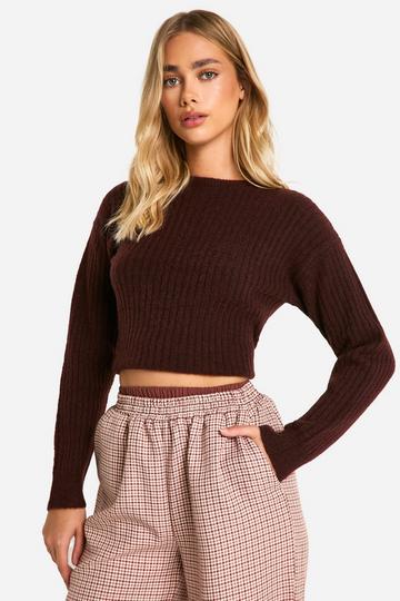 Zachte Geribbelde Gebreide Crop Top chocolate