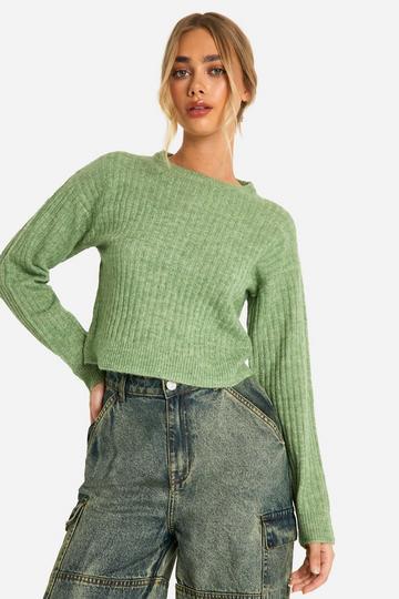 Soft Rib Knit Crop Sweater sage