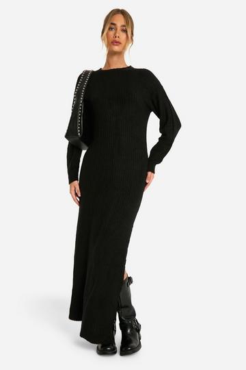 Soft Rib Knit Side Split Midaxi Dress black