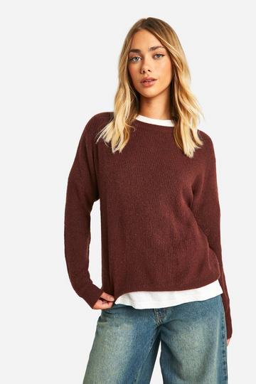 Soft Rib Knit Crew Neck Jumper chocolate