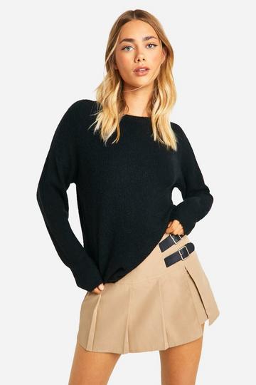 Black Soft Rib Knit Crew Neck Jumper