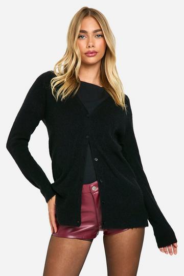 Soft Rib Knit Slouchy Boyfriend Cardigan black