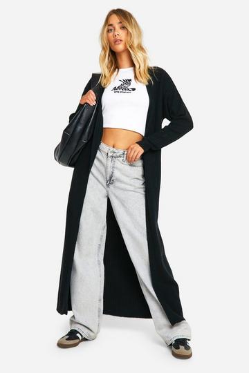 Black Soft Rib Knit Longline Maxi Edge To Edge Cardigan