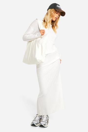 Soft Rib Knit Crew Neck Jumper And Maxi Skirt Co-ord ecru