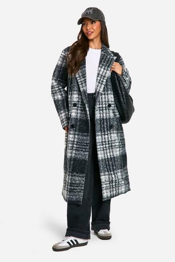 Check Double Breast Wool Look Coat black