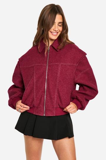 Contrast Stitch Wool Look Coat burgundy