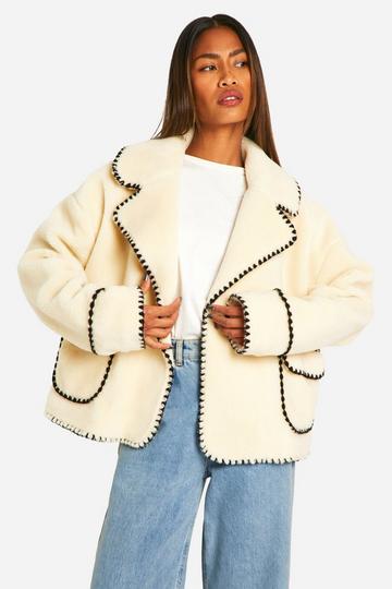 Ecru White Blanket Stitch Teddy Jacket