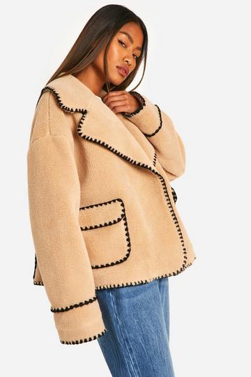 Blanket Stitch Teddy Jacket beige