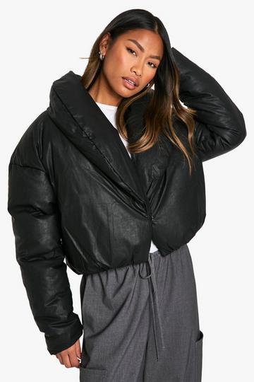 Coated Short Puffer Jacket black