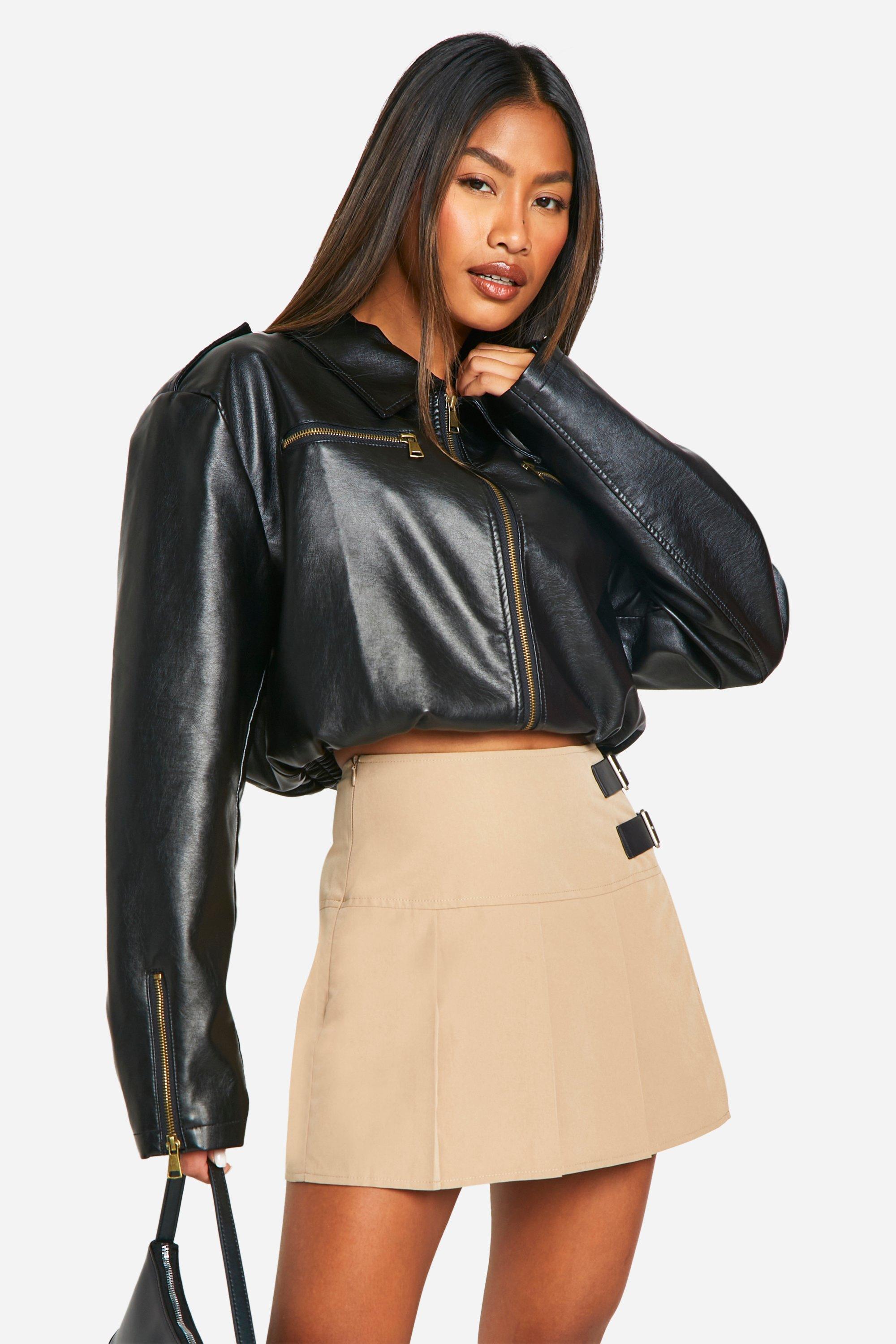 Black cropped faux leather jacket best sale