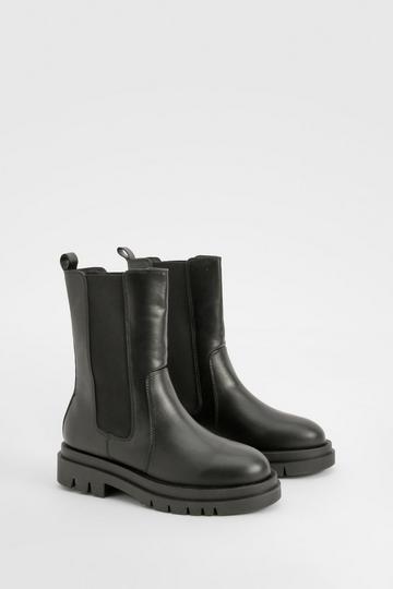 Wide Width Calf High Chunky Sole Chelsea Boots black