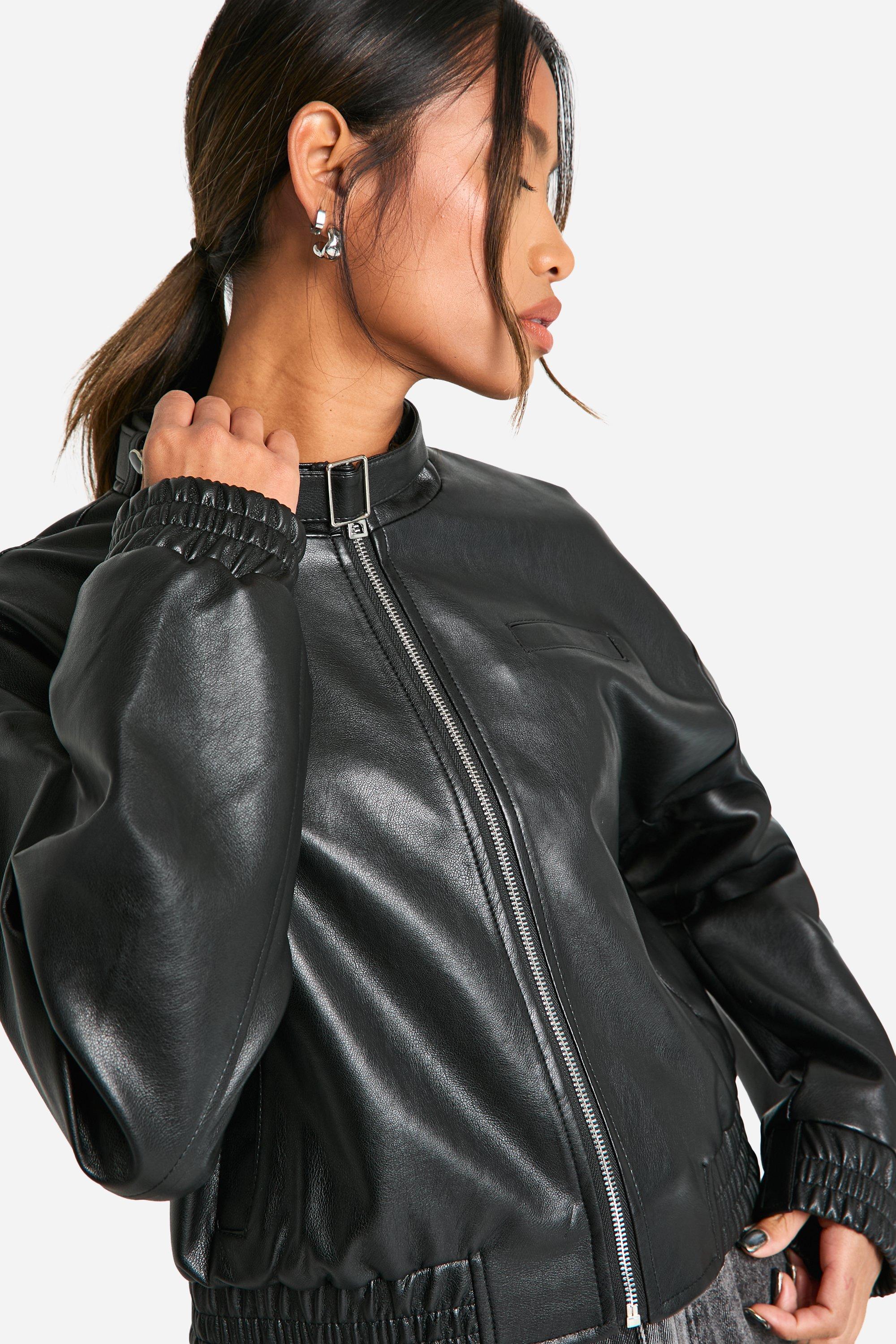 Boohoo Women s Collar Detail Faux Leather Bomber Jacket Black