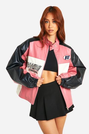 Oversized Nepleren Moto Jas pink