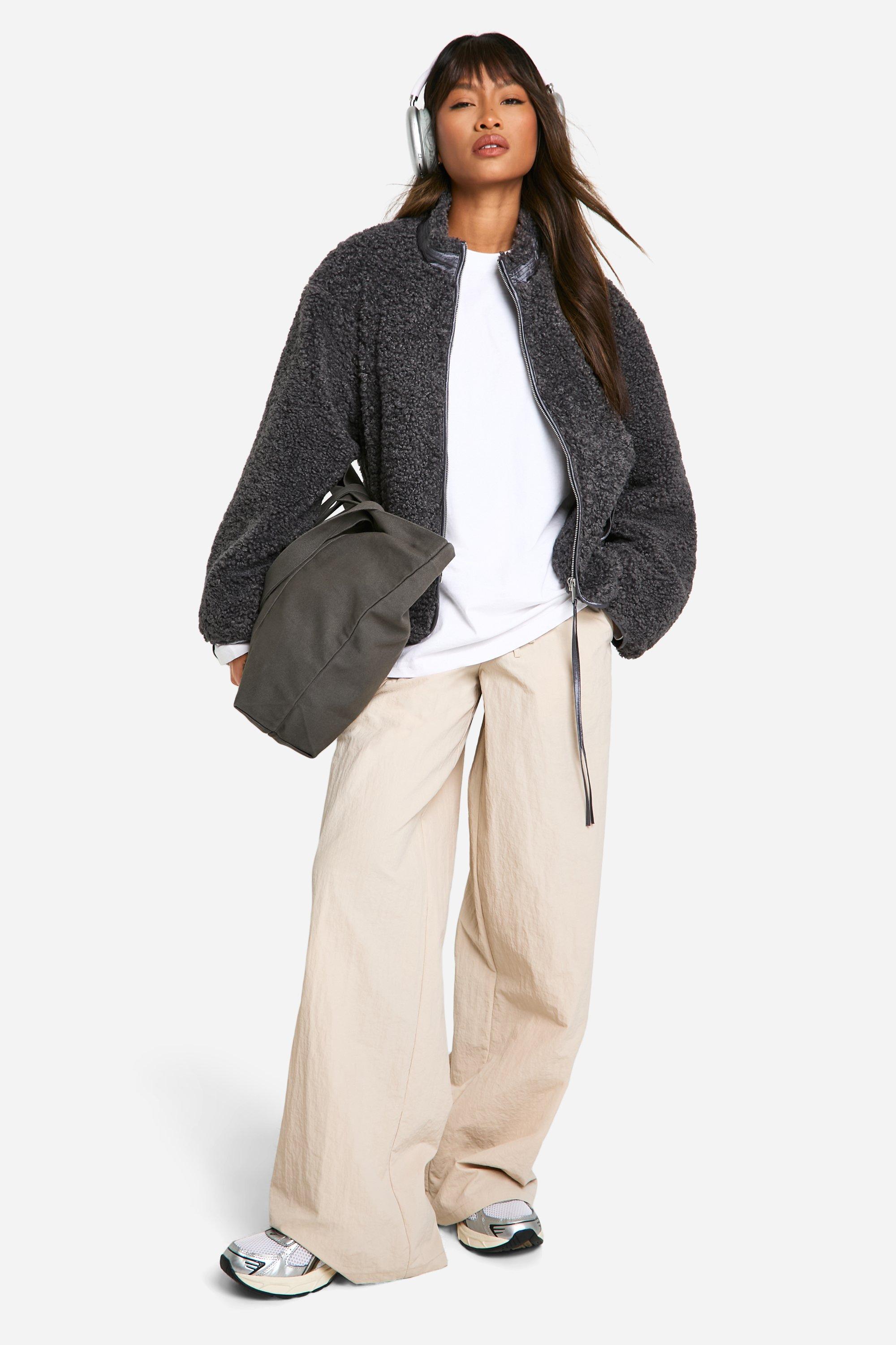 Textured Teddy Funnel Neck Jacket