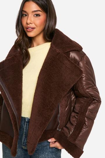 Gewatteerde Aviator Jacket Met Panelen chocolate