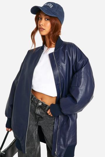 Longline Oversized Bomber Jacket navy