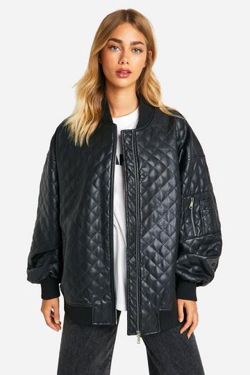 Quilted Oversized Bomber Jacket black