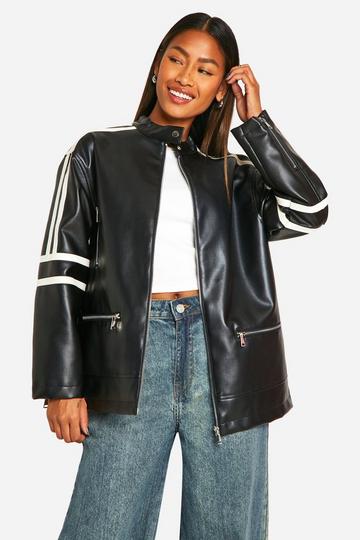 Moto Detail Oversized Faux Leather Jacket black