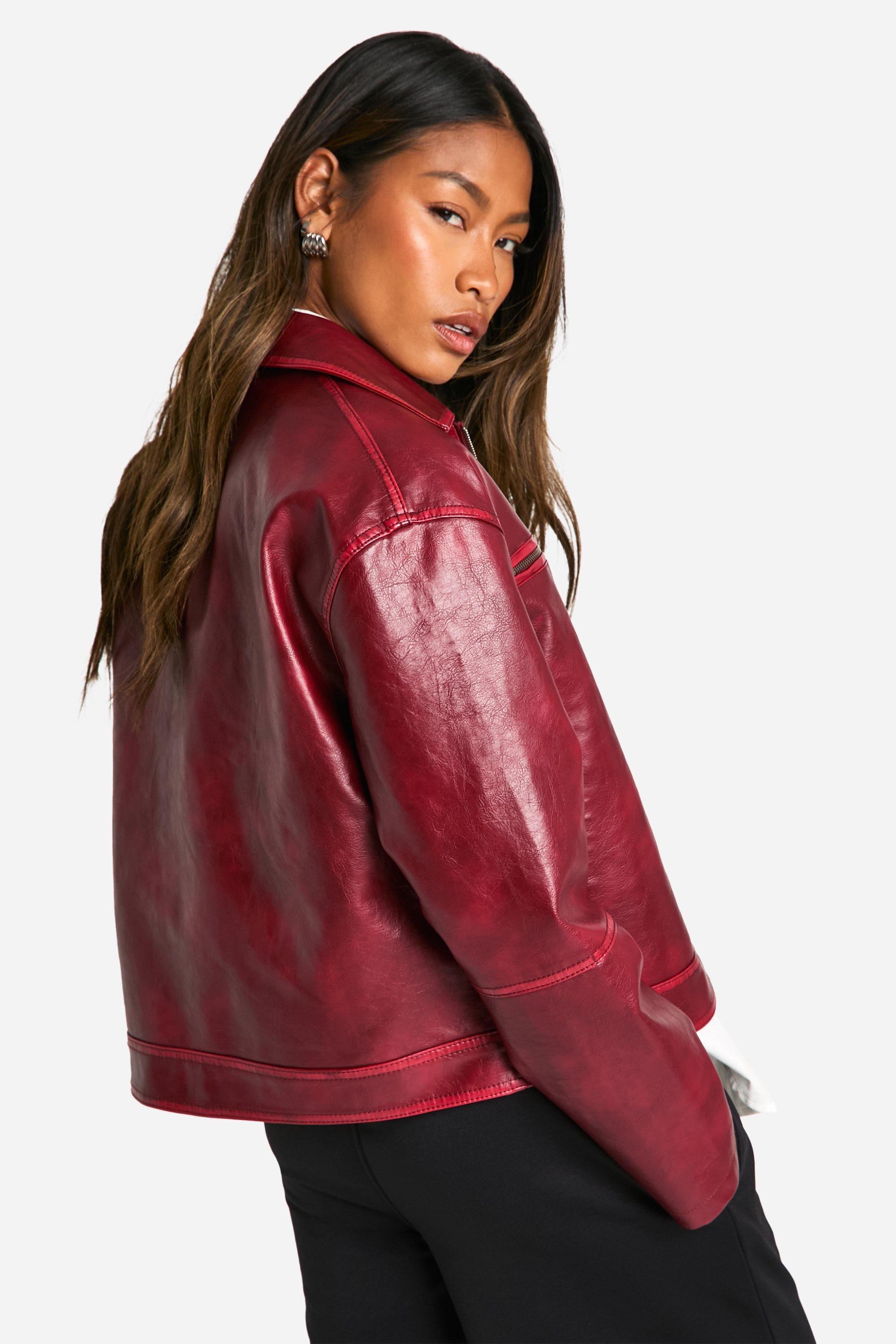 Burgundy red leather jacket hotsell