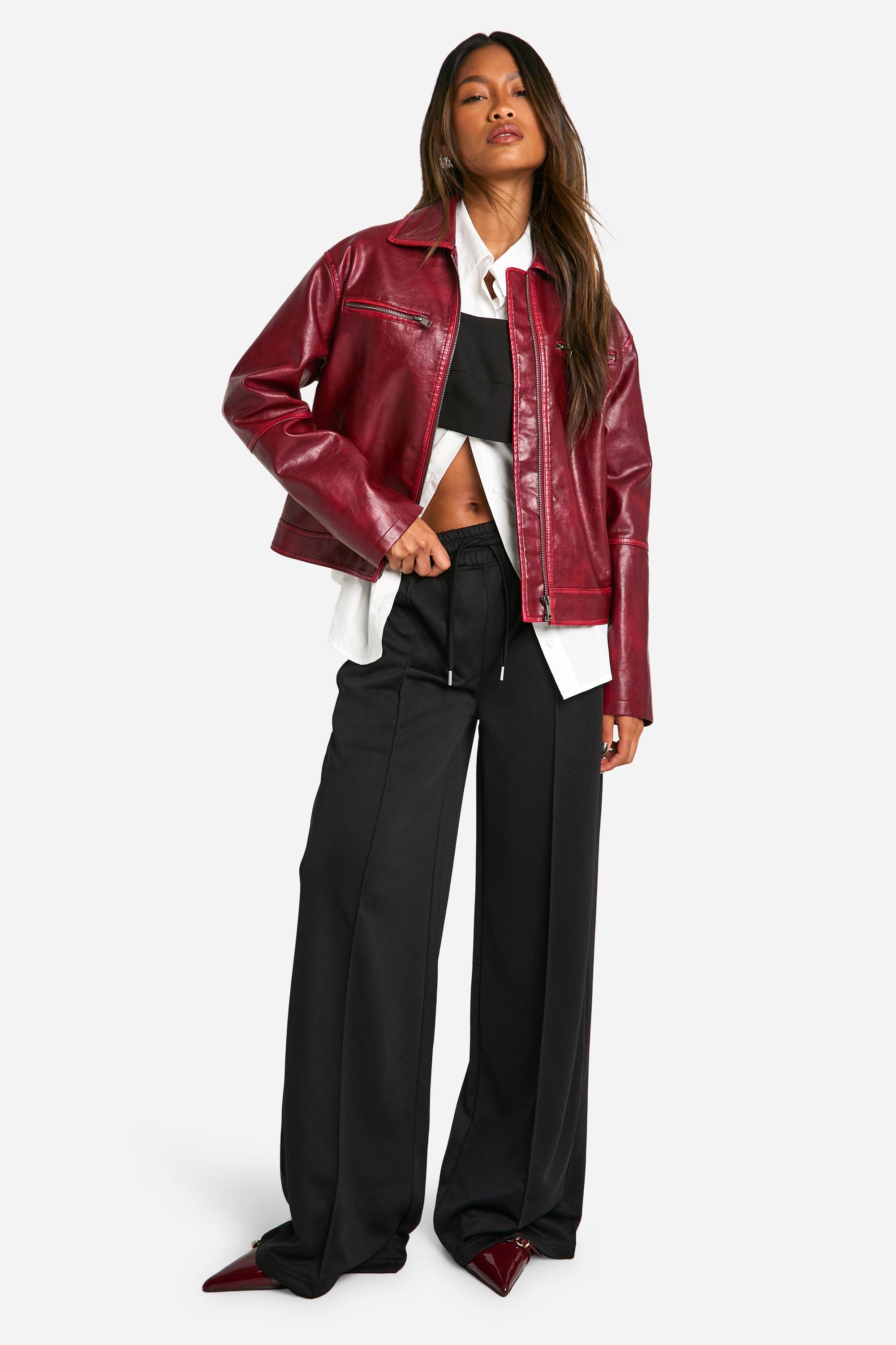 Boohoo red leather jacket clearance