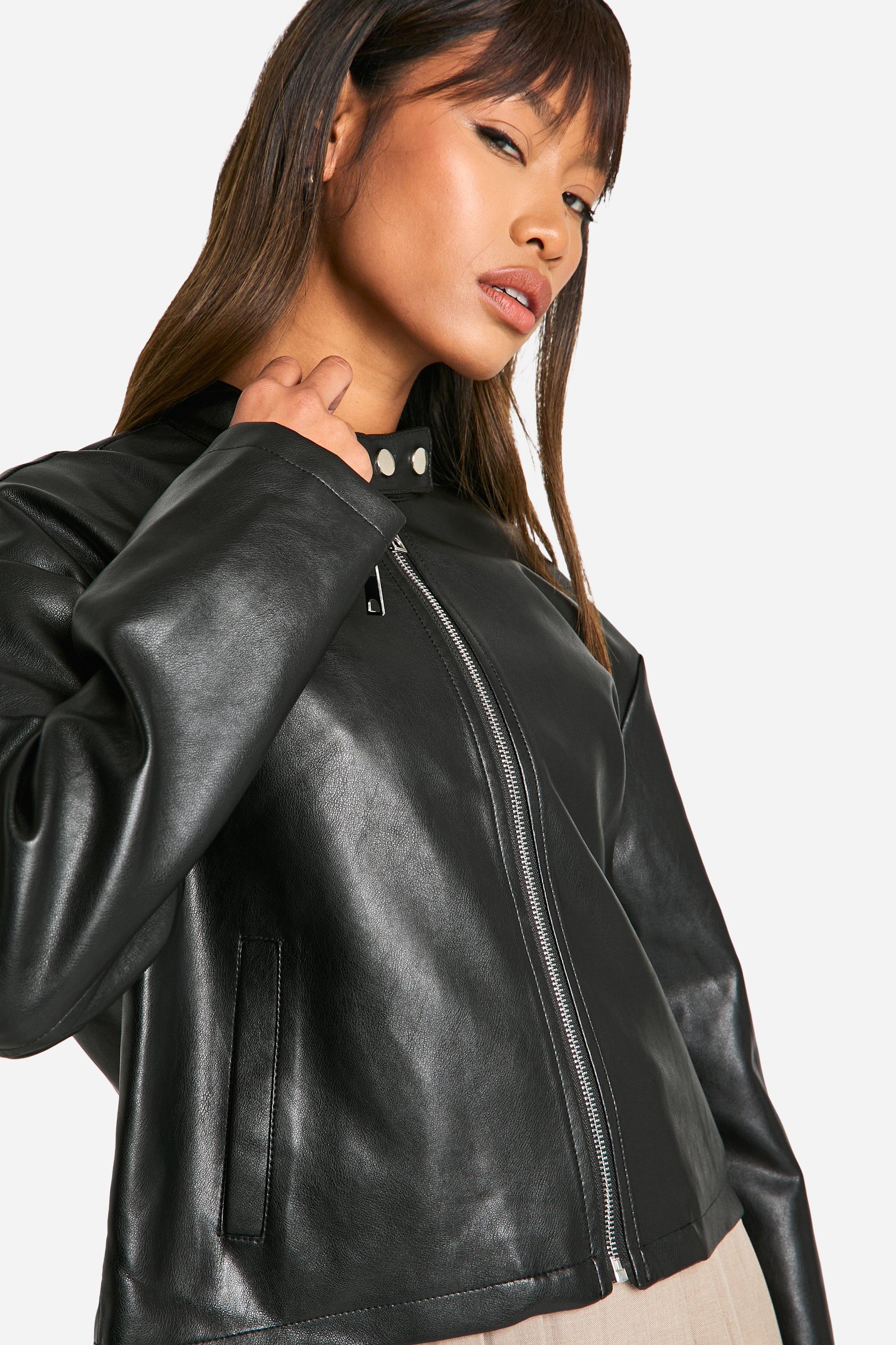 Embroidered Faux Leather Moto Jacket