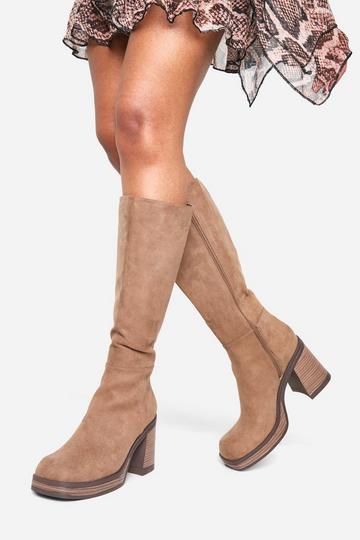 Platform Knee High Boots taupe