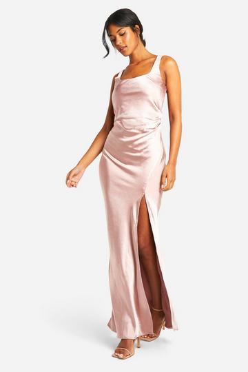 Tall Bridesmaid Satin Square Neck Maxi Dress oyster