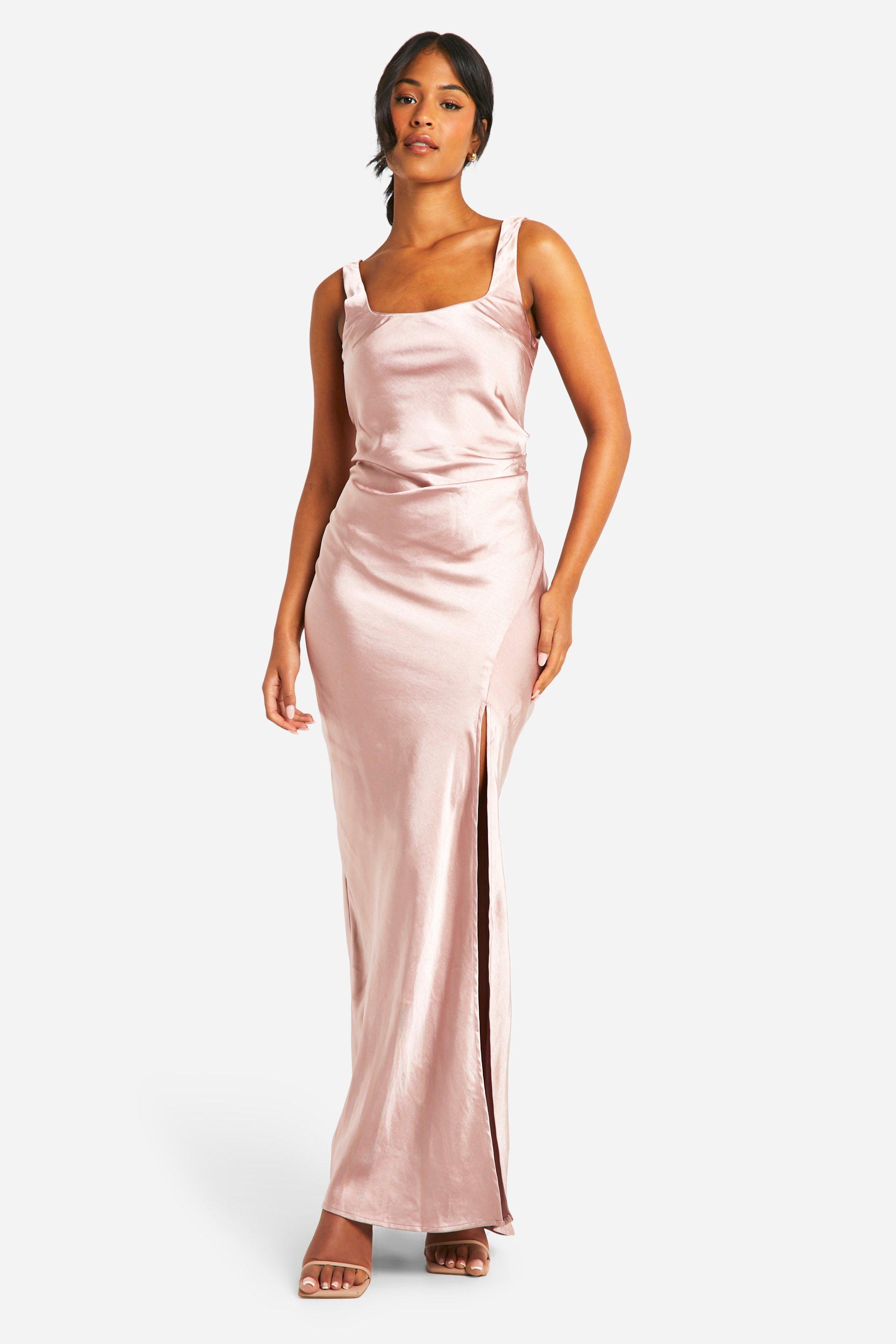 Boohoo Tall Satin High Neck 2024 Maxi Bridesmaid Dress