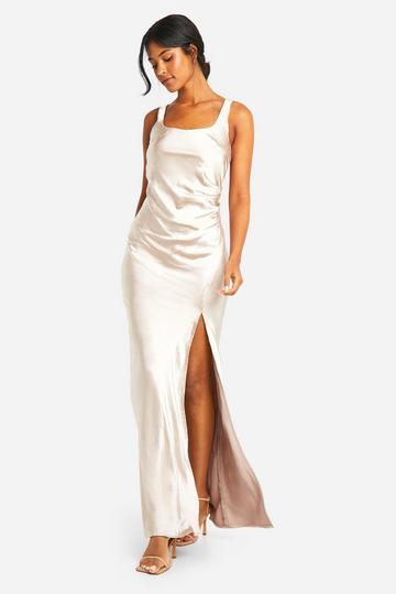 Tall Bridesmaid Satin Square Neck Maxi Dress mink