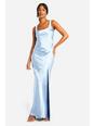 Blue Tall Bridesmaid Satin Square Neck Maxi Dress