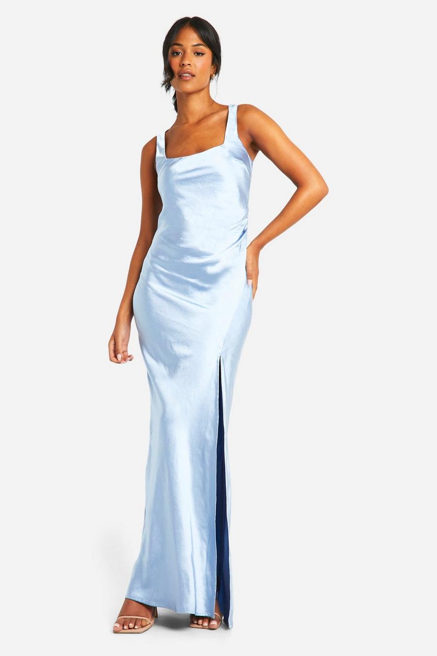 Blue Tall Bridesmaid Satin Square Neck Maxi Dress image number 1