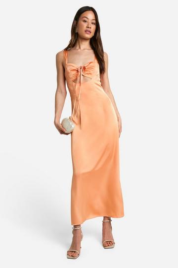 Coral Pink Tall Tie Front Satin Maxi Dress