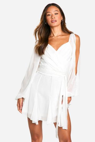 Tall Godet Hem Lace Up Chiffon Skater Dress white