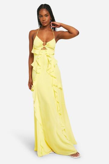 Tall Strappy Cut Out Ruffle Front Maxi Dress lemon