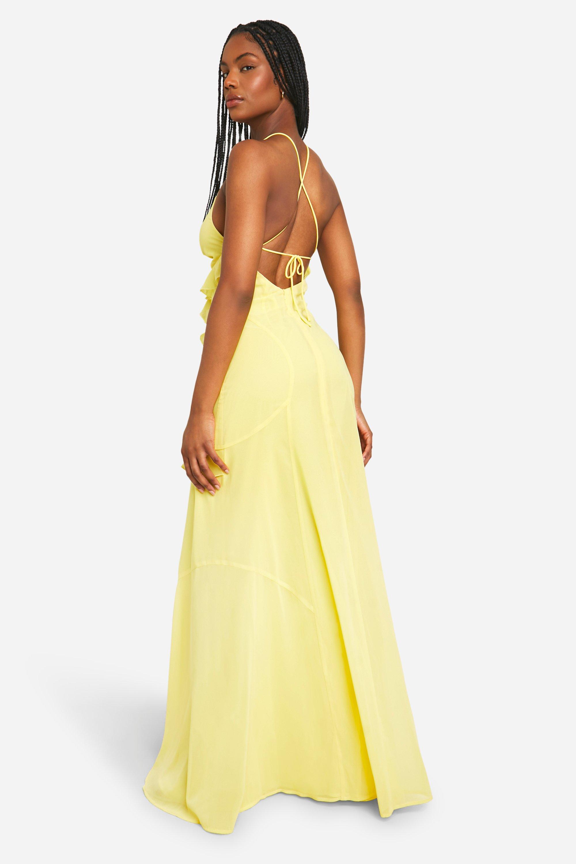 Lemon yellow long dress best sale