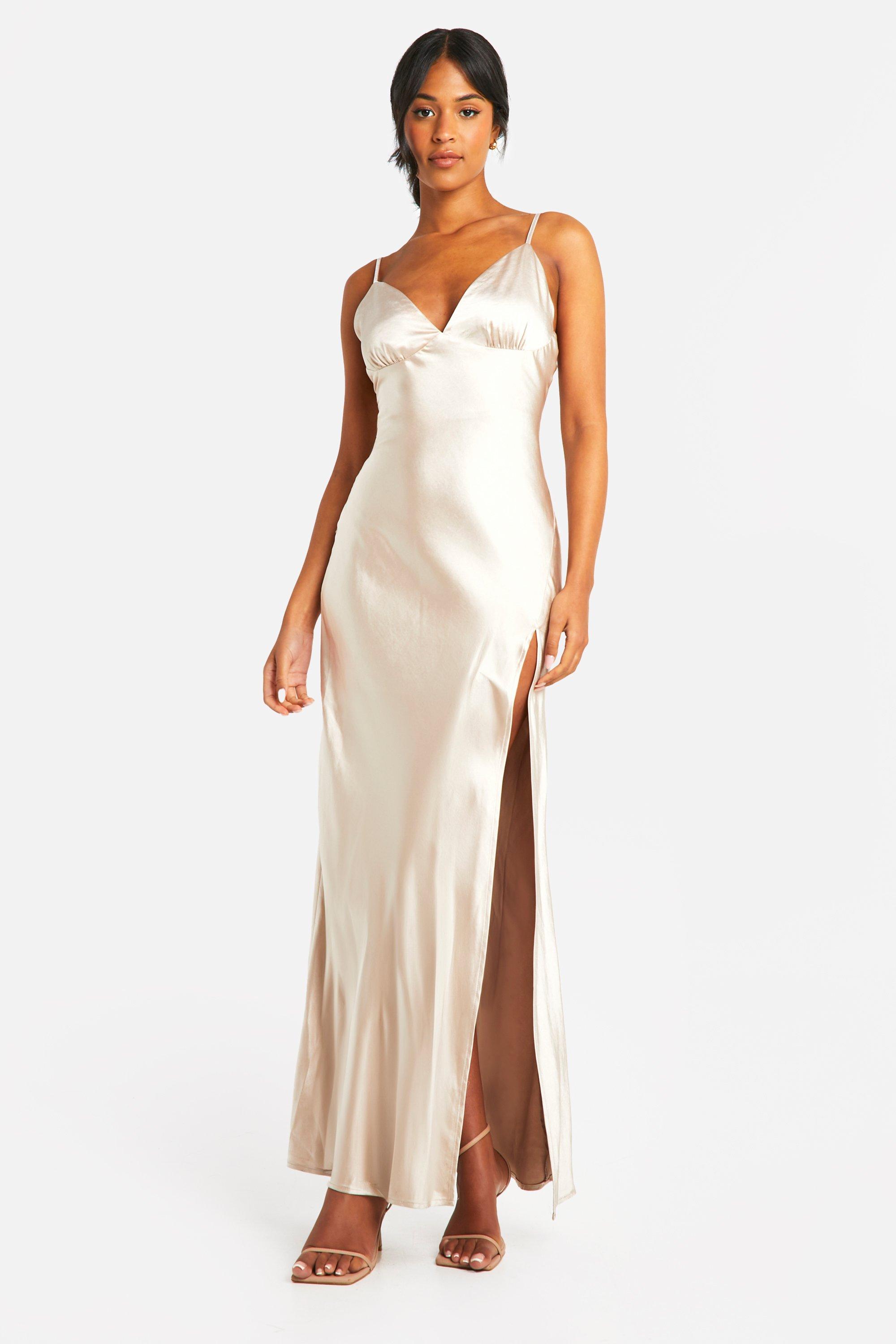 Tall Bridesmaid Satin Strappy Maxi Dress boohoo