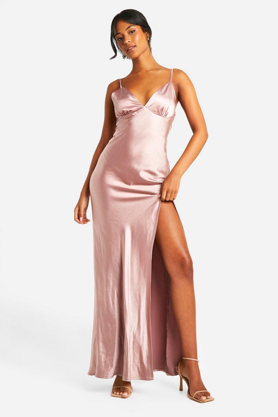 Mink Tall Bridesmaid Satin Strappy Maxi Dress image number 1